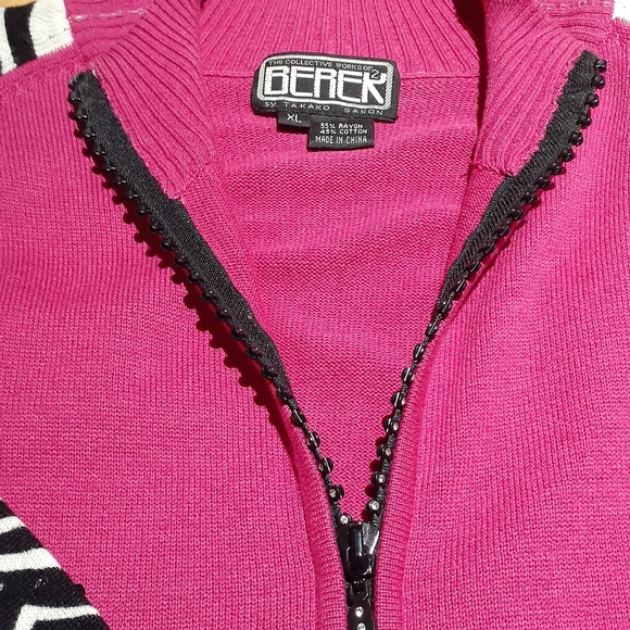 Berek By Takako Sakon Women's Sweater Pink Zebra Sequin Sleeves Size XL - Picture 3 of 8